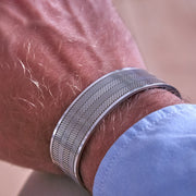 ETERNA wide sterling silver cuff bracelet with herringbone engraving